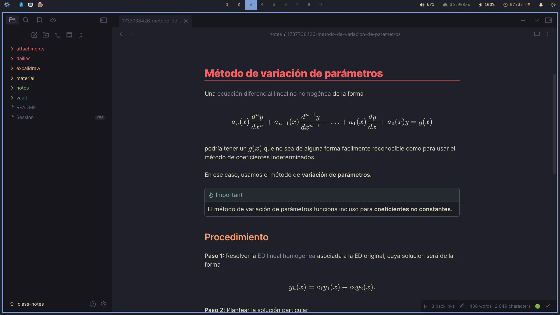 A screenshot of the author's Obsidian vault
